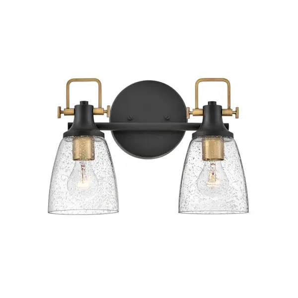 With style elements that blend both hip and historical, Easton exudes a modern industrial vibe. Bold clear seedy glass shades pair with a distinctive top yoke and vintage-inspired knobs for a robust silhouette. - alternate view