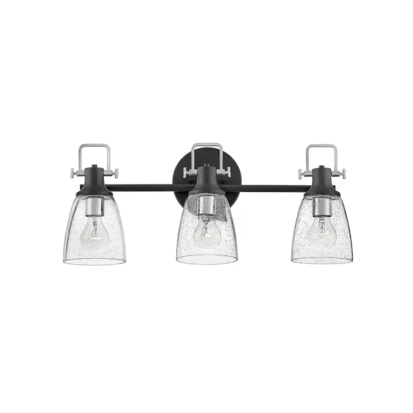 With style elements that blend both hip and historical, Easton exudes a modern industrial vibe. Bold clear seedy glass shades pair with a distinctive top yoke and vintage-inspired knobs for a robust silhouette. - alternate view
