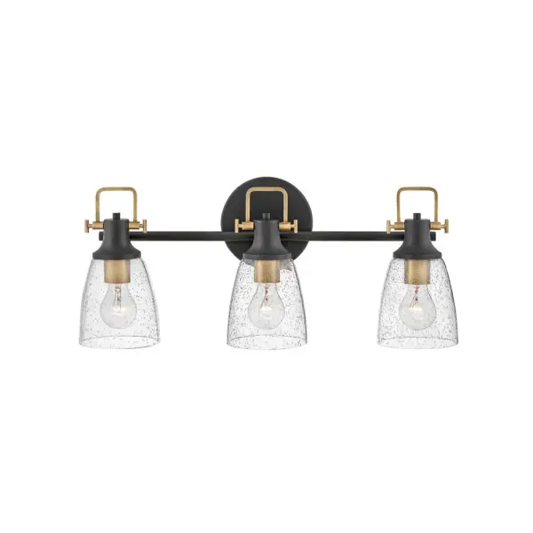 With style elements that blend both hip and historical, Easton exudes a modern industrial vibe. Bold clear seedy glass shades pair with a distinctive top yoke and vintage-inspired knobs for a robust silhouette.