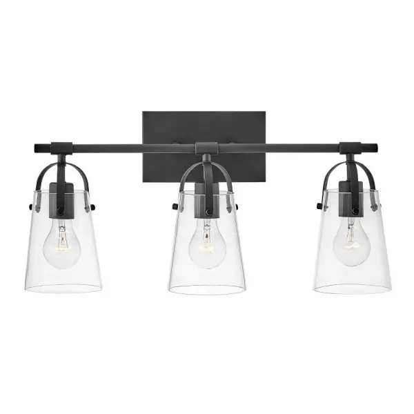 Clean and airy, Foster breathes composed simplicity into any bath space. Softly tapered glass shades suspended from arched handle prongs create a sophisticated transitional silhouette, enhanced by practical yet stylized details.