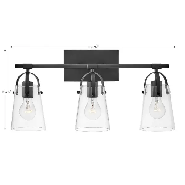 Clean and airy, Foster breathes composed simplicity into any bath space. Softly tapered glass shades suspended from arched handle prongs create a sophisticated transitional silhouette, enhanced by practical yet stylized details. - alternate view