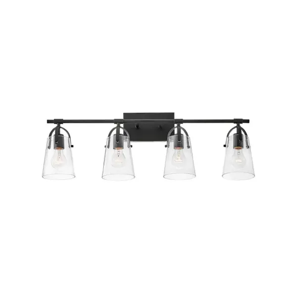 Clean and airy, Foster breathes composed simplicity into any bath space. Softly tapered glass shades suspended from arched handle prongs create a sophisticated transitional silhouette, enhanced by practical yet stylized details. - alternate view