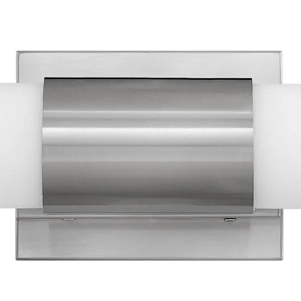 Portia’s slim profile unifies design and technology. A pair of blown etched opal glass cylinders extends from a center metal fixture body, creating a streamlined cylindrical form. Finished in either Brushed Nickel or Polished Nickel, this eco-efficient linear LED collection is fully dimmable and provides even, warm white light. The raceway back plate and optional junction box cover plate provide multiple mounting opportunities. - alternate view