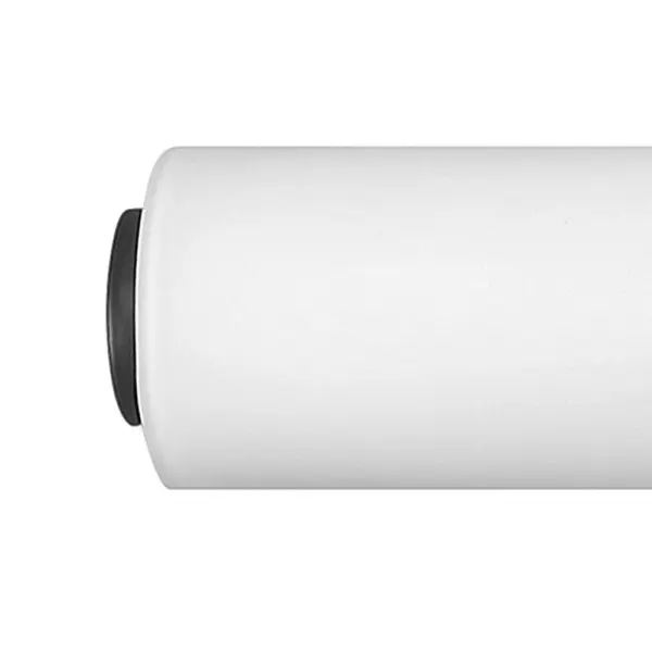 Bold and balanced are the defining elements of Aiden. A striking, signature cuff centers the etched white glass baton, while matching end caps complete the simple symmetry. The clean transitional silhouette with either a Chrome or Black finish can be mounted vertically or horizontally with Invisi-mount for a look that is as flexible as it is fashionable. - alternate view