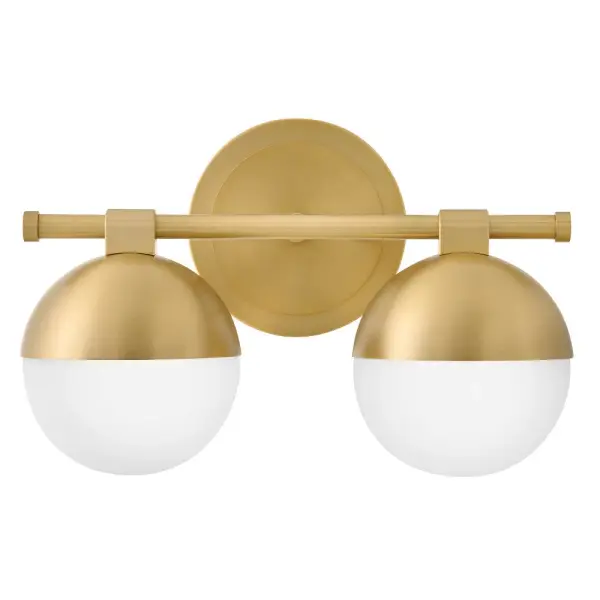 The Bowie LED Vanity seamlessly blends traditional and modern aesthetics with its etched opal glass globes and refined lacquered brass finish. Energy-efficient LED technology and dimmable functionality make it both beautiful and practical. - alternate view