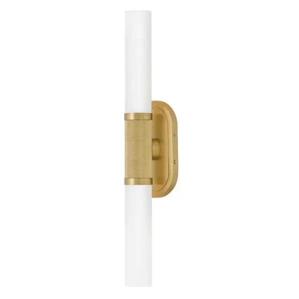 The Thayer LED Wall Sconce combines transitional elegance with energy-efficient LED technology. Its elongated silhouette and knurled detailing create visual interest, while etched opal glass provides soft, diffused light perfect for bathrooms and hallways. - alternate view