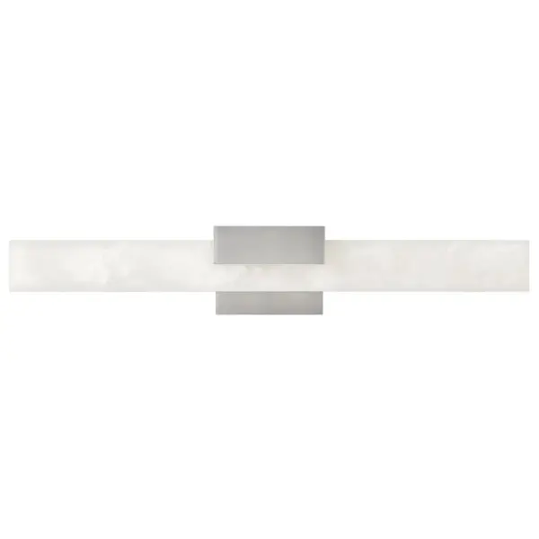 The Cadiz vanity light showcases organic beauty through natural alabaster panels with unique color variations. Integrated dimmable LEDs provide warm, efficient illumination while the brushed nickel finish adds modern sophistication. - alternate view