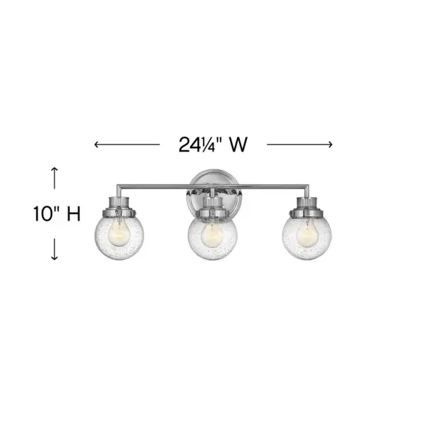 Poppy features clear glass spheres that bubble out of the refined, ribbed Chrome or Heritage Brass fitters to create a simple, yet sophisticated silhouette. An elegant, stepped backplate and crisp crossbar anchor this airy design. Poppy showcases mid-century style with a spectacular spin. - alternate view
