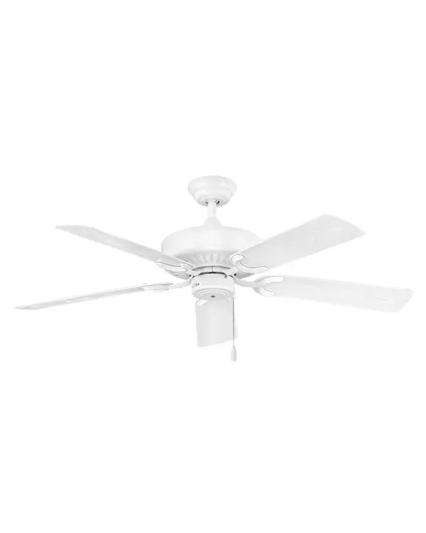 The Oasis 52" ceiling fan delivers exceptional performance with 5455 CFM airflow and impressive 93 CFM/W efficiency. Its wet-rated design and clean aesthetic make it equally suitable for covered patios and interior spaces.