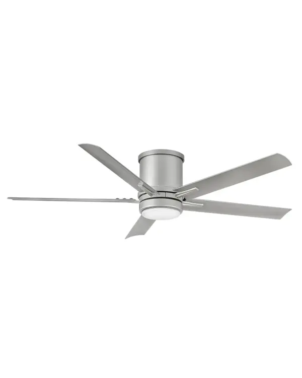 The Vail Flush combines transitional styling with cutting-edge DC motor technology and integrated LED lighting. Its wet-rated design and low-profile mount make it ideal for covered outdoor spaces and rooms with lower ceilings.