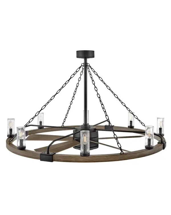 The Sawyer 52" combines farmhouse charm with serious outdoor performance. Wet-rated construction, driftwood blades, and integrated LED lighting create a cozy ambiance while delivering impressive 4715 CFM airflow.