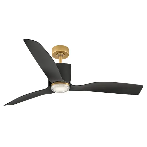 The Sven ceiling fan brings minimalist Nordic design to modern spaces with its uniquely folded 3-blade profile and warm Heritage Brass finish. WiFi-enabled 6-speed DC motor delivers exceptional efficiency at 195 CFM/W while the integrated LED provides warm 3000K light. Damp-rated for covered outdoor use.