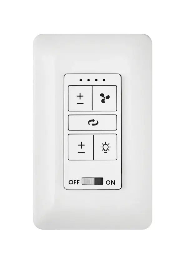 A compact wall-mounted control offering four-speed DC fan operation in a minimalist white finish. Ideal for modern interiors where unobtrusive control is desired. Simple installation with standard wiring.
