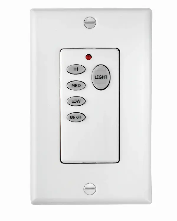A straightforward wall-mounted fan control offering three speed settings in a clean white finish. Non-reversing design provides basic speed control for ceiling fans in residential and light commercial spaces.