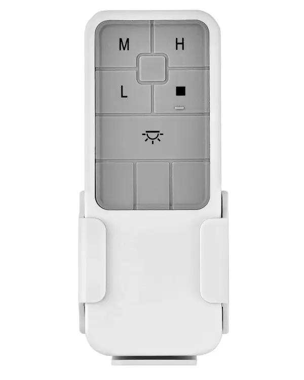 A straightforward universal remote that adds convenient 3-speed control to compatible ceiling fans. Compact white design blends into any décor. ETL-listed for dry locations with reliable wireless operation.