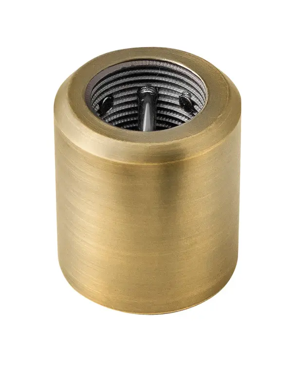 A functional steel coupler in heritage brass finish that connects two downrods for ceiling fans requiring extended drop lengths. Compact 1-inch single-thread design ensures secure connection in dry locations.