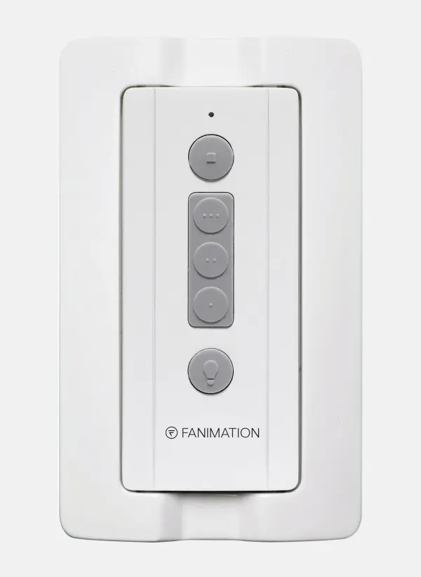 The FanSync Bluetooth Transmitter offers wireless control of ceiling fans and downlights with three speed settings. Wall-mountable design provides convenient access to fan and lighting controls.