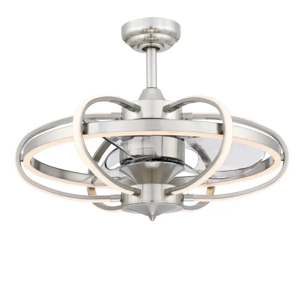 The Obvi combines contemporary design with high-tech functionality in a compact 22" package. Clear acrylic blades and integrated LED side lights create a unique aesthetic, while DC motor efficiency and smart home compatibility deliver modern convenience.