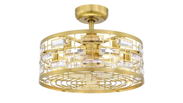 The Klout is an ultra-compact 12-inch ceiling fan that combines contemporary design with efficient cooling for small rooms. Its clear acrylic blades and brushed brass finish create a sleek, modern aesthetic.