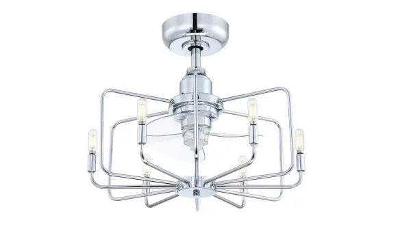 The Influencer is a uniquely compact 12-inch ceiling fan that delivers impressive airflow (1366 CFM) despite its small size. With clear acrylic blades and multiple finish options, it brings contemporary style to tight spaces.