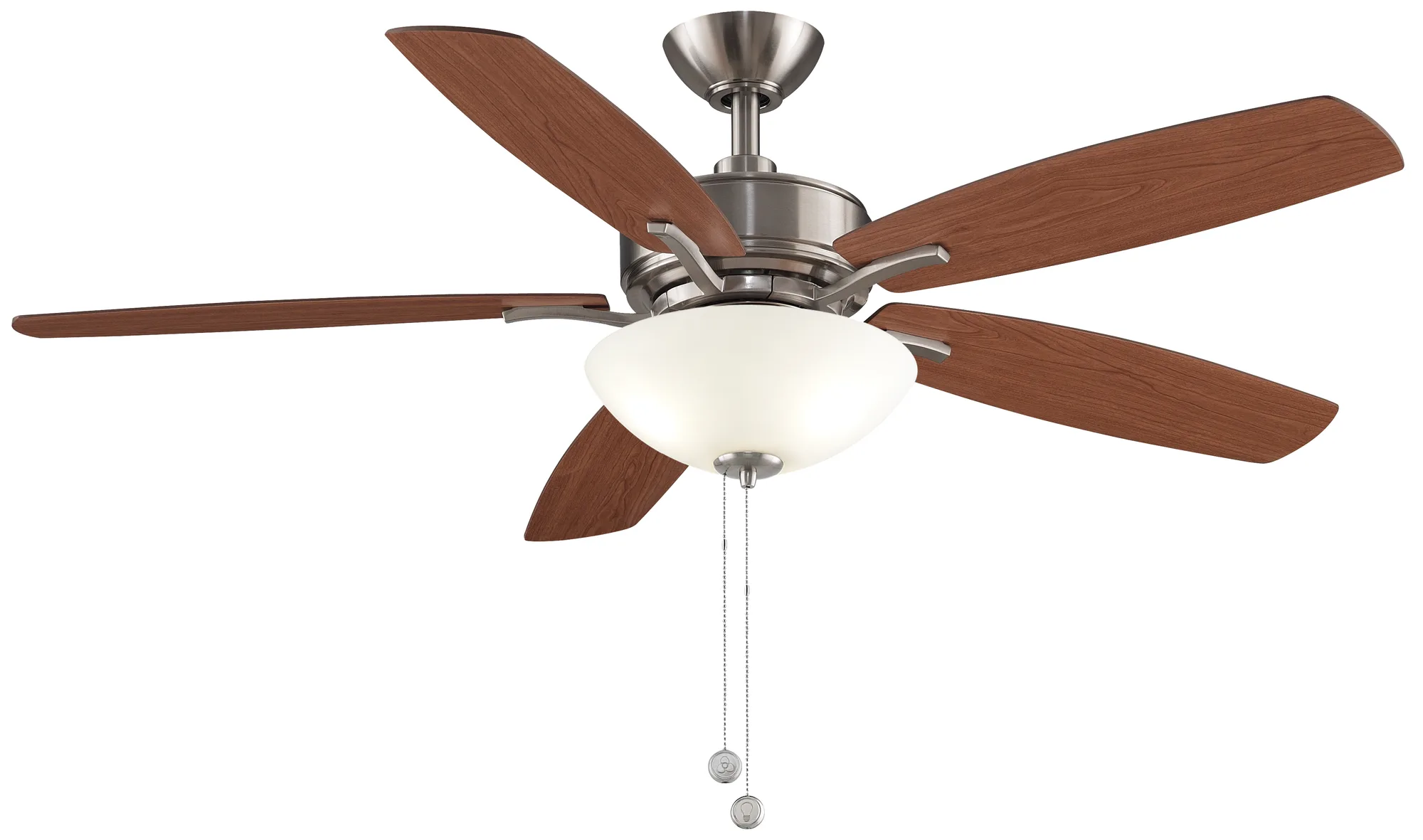 Aire Deluxe 52 inch Indoor Ceiling Fan with LED Light Kit - Brushed Nickel with Reversible Cherry/Dark Walnut blades