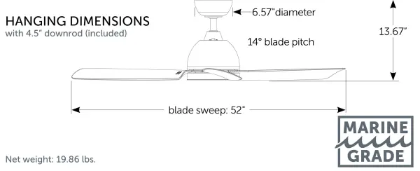 The Starboard NL is a powerful yet efficient ceiling fan that will transform the ambiance of any room. Its marine-grade construction and wet-rating make it perfect for use in damp indoor and outdoor areas, so you can enjoy a cool, comfortable breeze year-round. With a reversible motor that allows you to adjust the airflow direction, this fan delivers maximum energy savings. The included control as well as fanSync Bluetooth compatibility makes operating the Starboard NL a breeze. Elevate your space and your comfort with the Starboard NL. - alternate view