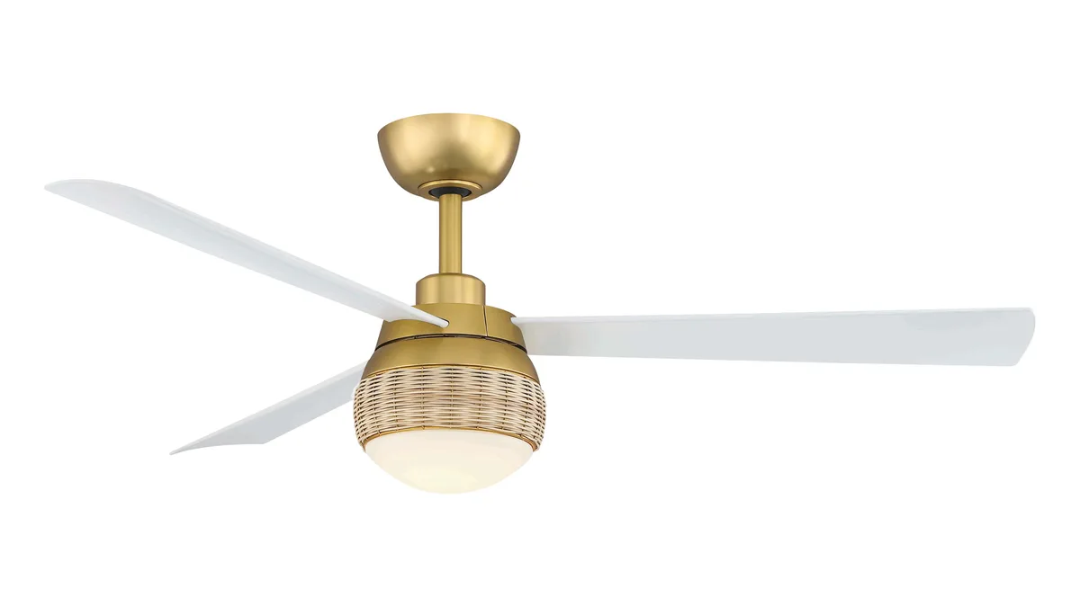 Paget 52 inch Indoor/Outdoor Ceiling Fan with LED Light Kit - Brushed Satin Brass with Matte White blades