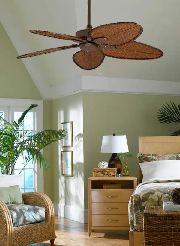 The Windpointe combines tropical aesthetics with practical versatility. Featuring natural palm or bamboo blades and damp-rated construction, it delivers strong airflow (up to 4357 CFM) with excellent efficiency. - alternate view