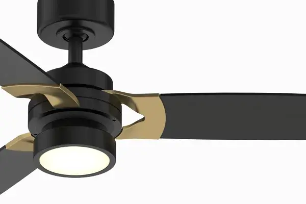 The Amped ceiling fan delivers impressive 5,335 CFM airflow with energy-efficient operation. Its sleek 3-blade design and integrated 18W LED light make it ideal for modern spaces requiring both style and powerful cooling. - alternate view