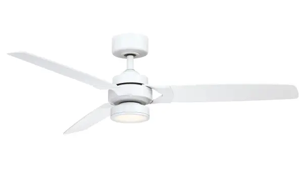The Amped Ceiling Fan by Fanimation does indeed bring intensity to a room. This Ceiling fan features 5 blades with a 52 inch blade span and an 18 watt LED Light Kit. The fan finish options available include Black, Black with Brushed Satin Brass, Brushed Nickel, Matte White, and Matte White with Brass. Handheld remote included. This ceiling fan is Dry rated for Indoor use only. A Wi-Fi receiver for smart home connectivity may be purchased separately. Reversible airflow for multi-season use