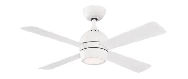 Fanimation enhances your space with the stylish Kwad ceiling fan, available in 44-inch and 52-inch blade options. Featuring a sleek four-blade design and integrated LED light kit, Kwad adds the perfect touch to any room. It includes a handheld remote control and is compatible with smart home systems when paired with the optional Wi-Fi receiver. Dry rated for indoor use, works with most smart home devices (control sold separately), and offers reversible airflow for year-round comfort