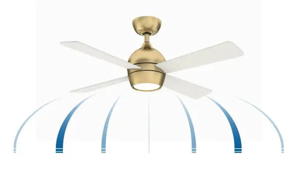 Fanimation enhances your space with the stylish Kwad ceiling fan, available in 44-inch and 52-inch blade options. Featuring a sleek four-blade design and integrated LED light kit, Kwad adds the perfect touch to any room. It includes a handheld remote control and is compatible with smart home systems when paired with the optional Wi-Fi receiver. Dry rated for indoor use, works with most smart home devices (control sold separately), and offers reversible airflow for year-round comfort - alternate view