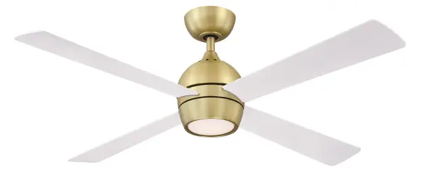 Fanimation enhances your space with the stylish Kwad ceiling fan, available in 44-inch and 52-inch blade options. Featuring a sleek four-blade design and integrated LED light kit, Kwad adds the perfect touch to any room. It includes a handheld remote control and is compatible with smart home systems when paired with the optional Wi-Fi receiver. Dry rated for indoor use, works with most smart home devices (control sold separately), and offers reversible airflow for year-round comfort