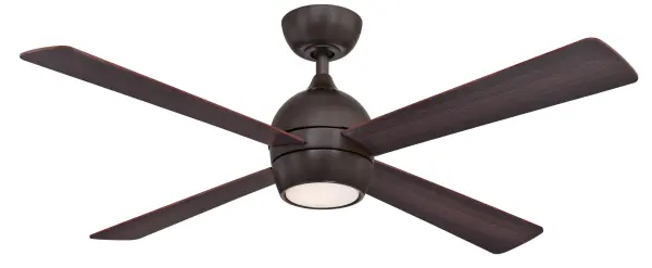 Fanimation enhances your space with the stylish Kwad ceiling fan, available in 44-inch and 52-inch blade options. Featuring a sleek four-blade design and integrated LED light kit, Kwad adds the perfect touch to any room. It includes a handheld remote control and is compatible with smart home systems when paired with the optional Wi-Fi receiver. Dry rated for indoor use, works with most smart home devices (control sold separately), and offers reversible airflow for year-round comfort - alternate view