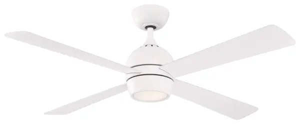 Fanimation enhances your space with the stylish Kwad ceiling fan, available in 44-inch and 52-inch blade options. Featuring a sleek four-blade design and integrated LED light kit, Kwad adds the perfect touch to any room. It includes a handheld remote control and is compatible with smart home systems when paired with the optional Wi-Fi receiver. Dry rated for indoor use, works with most smart home devices (control sold separately), and offers reversible airflow for year-round comfort