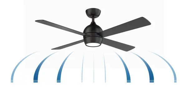 Fanimation enhances your space with the stylish Kwad ceiling fan, available in 44-inch and 52-inch blade options. Featuring a sleek four-blade design and integrated LED light kit, Kwad adds the perfect touch to any room. It includes a handheld remote control and is compatible with smart home systems when paired with the optional Wi-Fi receiver. Dry rated for indoor use, works with most smart home devices (control sold separately), and offers reversible airflow for year-round comfort - alternate view