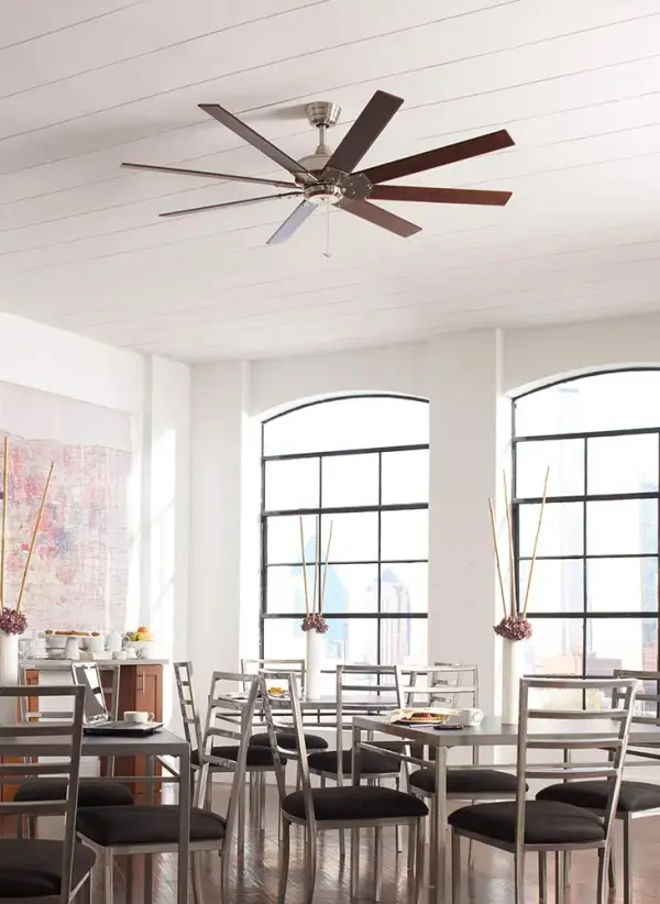 The Levon AC combines contemporary design with impressive performance, delivering 5,878 CFM at high speed with exceptional energy efficiency. Its 8-blade configuration and 63" sweep make it ideal for large spaces. - alternate view