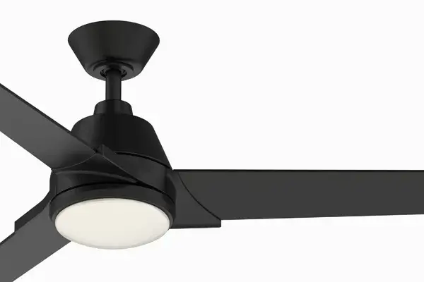 The Pyramid ceiling fan combines elegant simplicity with impressive performance, delivering 4,827 CFM airflow and energy-efficient LED lighting. Its damp rating and multiple finish options make it ideal for indoor and covered outdoor spaces. - alternate view