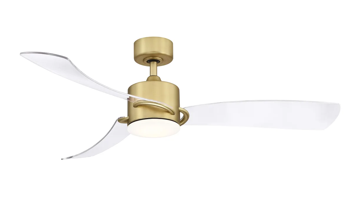 SculptAire 52 inch Indoor/Outdoor Ceiling Fan with LED Light Kit - Brushed Satin Brass with Clear blades