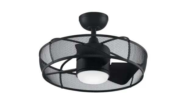 The Henry combines industrial cage styling with modern efficiency in a compact 20" design. Ideal for bedrooms, bathrooms, and smaller rooms where space is limited but style matters. Includes integrated LED lighting.
