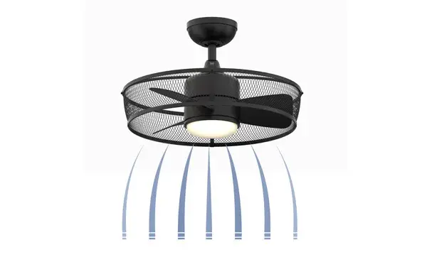 The Henry combines industrial cage styling with modern efficiency in a compact 20" design. Ideal for bedrooms, bathrooms, and smaller rooms where space is limited but style matters. Includes integrated LED lighting. - alternate view