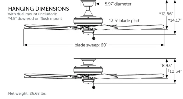 The Edgewood by Fanimation is an aesthetically pleasing ceiling fan that has it all. The Edgewood boasts the unique capacity to operate in both dry and wet locations. This versatile ceiling fan compliments any interior or exterior design with finish options ranging from black with black blades, brushed nickel with dark walnut blades, dark bronze with dark walnut blades and matte white with matte white blades. The Edgewood includes a 4.5 inch stainless steel downrod and is ceiling slope compatible. The Edgewood can be purchased with an optional close-to-ceiling kit for a more snug fit. This ceiling fan is Wet Rated for indoor or outdoor use and compatible with most smart home devices (required control sold separately) Reversible airflow for multi-season use - alternate view