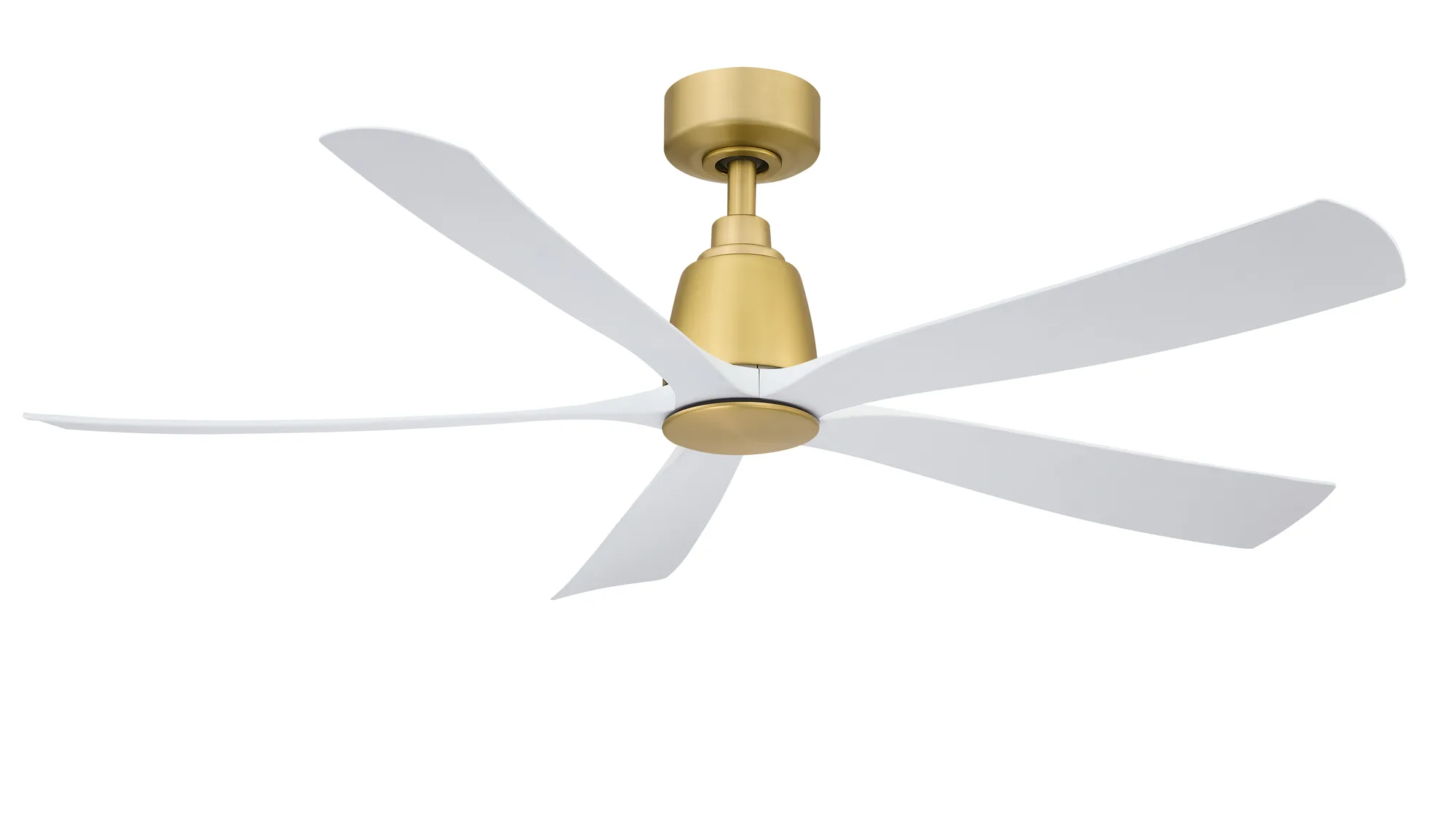 Kute5 52 inch Indoor/Outdoor Smart Ceiling Fan - Brushed Satin Brass with Matte White blades