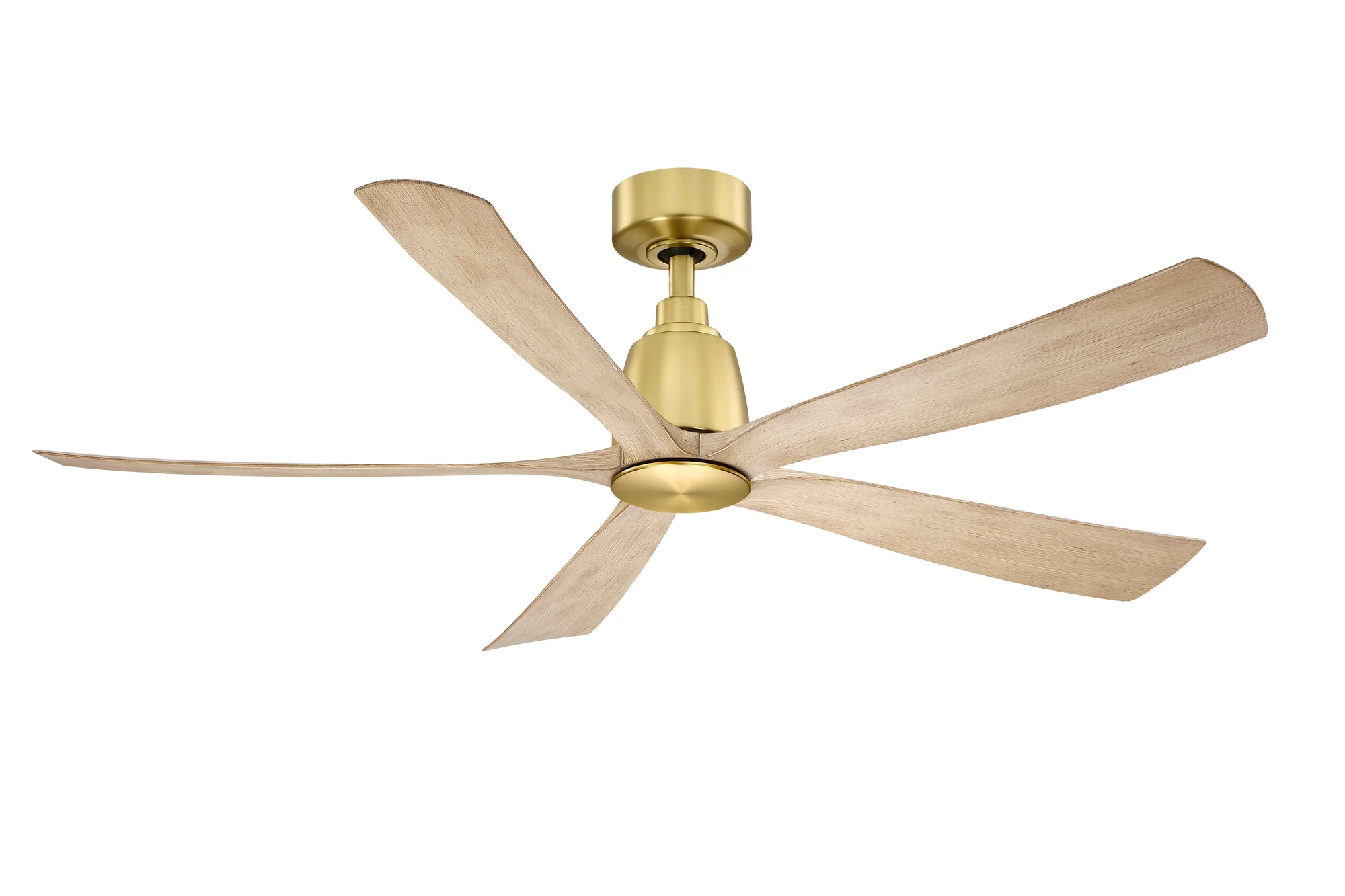 Kute5 52 inch Indoor/Outdoor Smart Ceiling Fan - Brushed Satin Brass with Natural blades