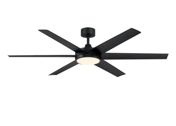 Shown in Fanimation's classic Black finish with matching Black blades. A 30W LED CCT Select Light Kit paired with fanSync Wi-Fi makes this 64 inch ceiling fan a dual threat of brains and Brawn.