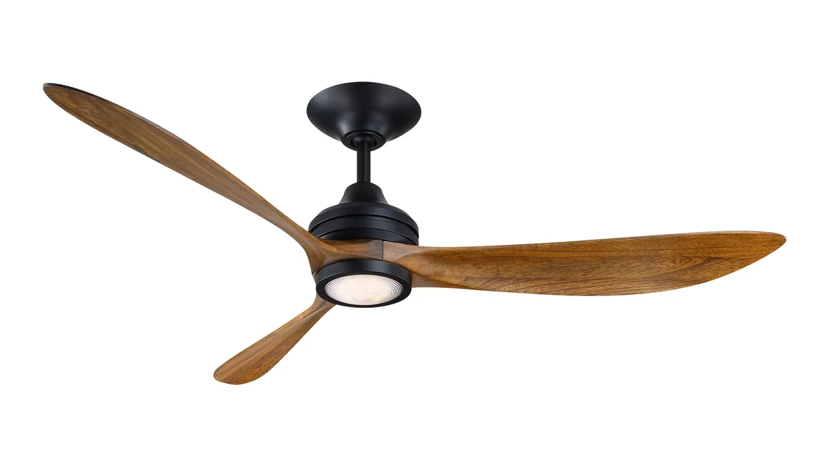 Aviara 60 inch Indoor/Outdoor Smart Ceiling Fan with LED CCT Select Light Kit - Black with Koa Blades