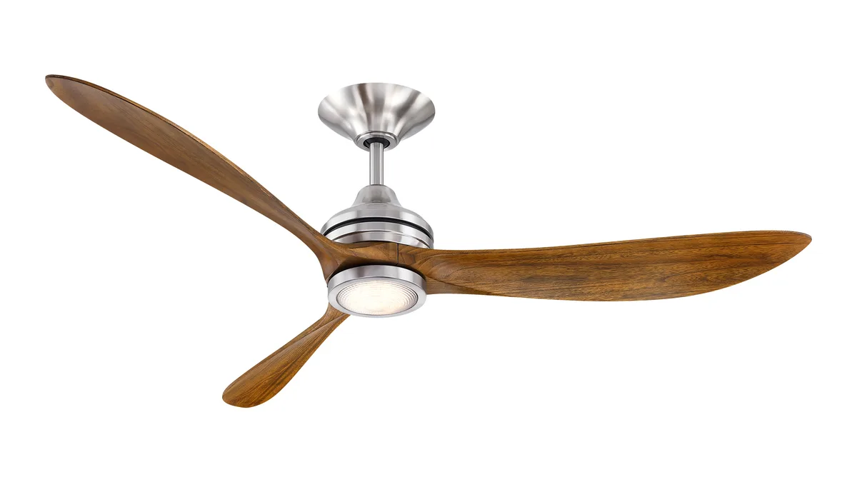 Aviara 60 inch Indoor/Outdoor Smart Ceiling Fan with LED CCT Select Light Kit - Brushed Nickel with Koa Blades