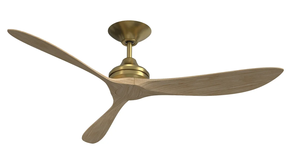 Aviara 60 inch Indoor/Outdoor Smart Ceiling Fan with LED CCT Select Light Kit - Brushed Satin Brass with Natural Blades