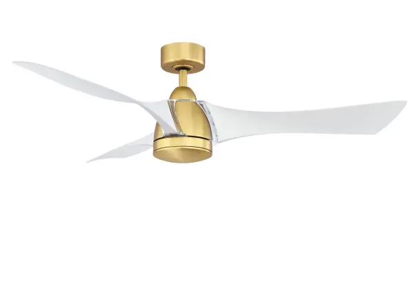 The Klear ceiling fan redefines modern design with transparent acrylic blade arms that create a floating effect. Brushed satin brass finish adds warmth while the 3-blade design delivers exceptional airflow efficiency at 217 CFM/W. - alternate view