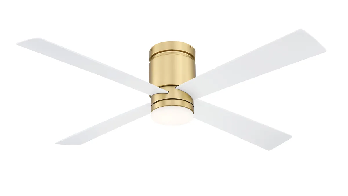 Kwartet 52 inch Indoor/Outdoor Ceiling Fan with LED CCT Select Light Kit - Brushed Satin Brass with Matte White blades